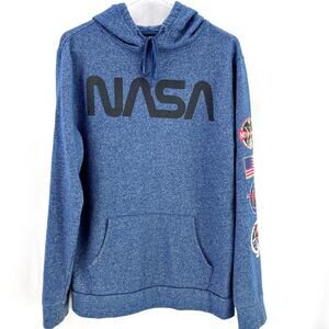 NASA Worm Callout Logo Patches Aldrin Hoodie Sweatshirt Front Pocket MED Space